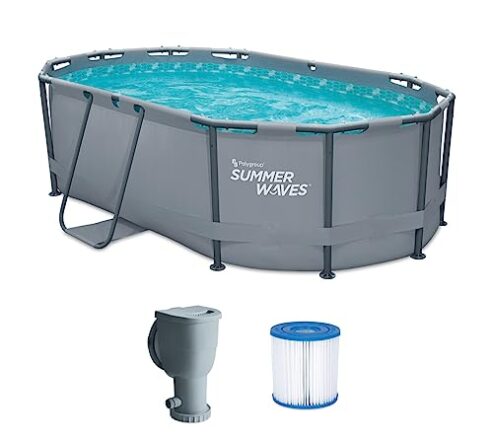 Summer Waves Frame Pool Komplettset | Oval 300x200x84 cm Grau | Aufstellpool Set | Gartenpool & Schwimmbecken inkl. Filterpumpe  